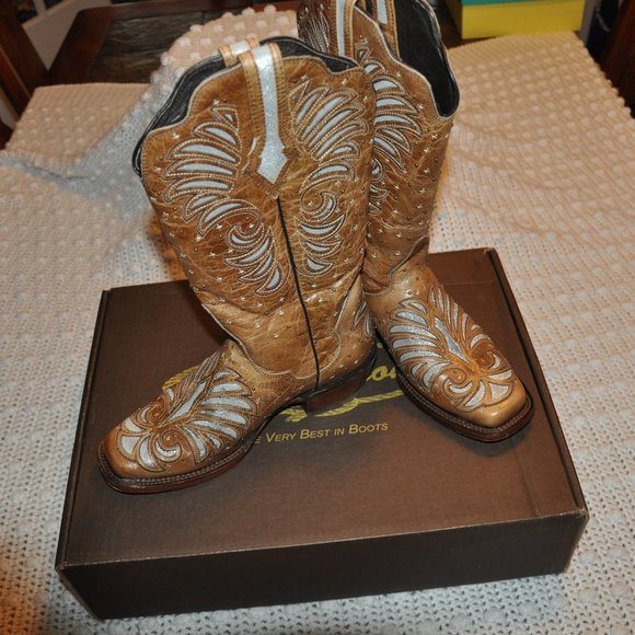 JB Dillon Womens Size 8.5 Western Boots Brown with Silver Inlay Pattern - Picture 3 of 7